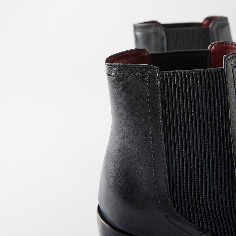 NEW ZARA BLACK LEATHER HEELED ANKLE CHELSEA BOOTS - Picture 4 of 4